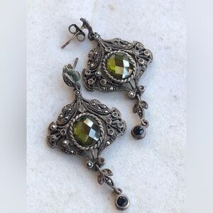 Vintage-Inspired Silver and Green Drop Earrings